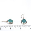Aqua Sea Glass Double Bezel Earrings on ruler for size reference. 