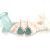 Aqua Sea Glass Double Bezel Earrings