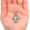 Turquoise Bright Spot Ultra Rare Sea Glass Ocean Angel Necklace on model for color reference.