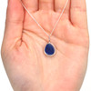 Cobalt Ripple Ultra Rare Sea Glass Bezel Wrap Charm Necklace on model for color reference.