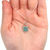 Aqua Gumdrop Sea Glass Lunar Drop Charm on model for color reference. 