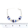 Cobalt and Cornflower Sea Glass and Pearl Beaded Bracelet on ruler for size reference.