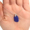 Cobalt Pointed Pinch Sea Glass Necklace on model for color reference. 
