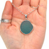 Aqua Rounded Sea Glass Single Bezel Necklace on model for color reference. 