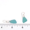 Aqua Triangle Sea Glass Simply Drilled Earrings on ruler for size reference. 