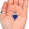 Cobalt Sea Glass and Sapphire Triangle Necklace on model for color reference. 