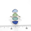 Cornflower Mist Sea Glass 4 Stone Rainbow Ring - Size 9 on ruler for size reference. 