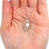 Seafoam Smooth Oval Sea Glass and Pearl Charm Pendant on model for color reference.