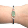Seafoam Oval Sea Glass Bezel Bangle Bracelet on model