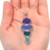 Cool Blues and Turquoise Sea Glass 4 Stone Elongated Rainbow Necklace on model for color reference. 
