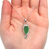 Green Sea Glass and Emerald Swirl Necklace on model for color reference.