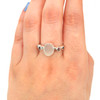 White Perfect Oval Sea Glass and Rose Quartz Ring - Size 9 on model for color reference. 