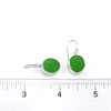 Green Round Sea Glass Bezel Earrings on ruler for size reference. 