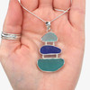 Aqua and Cobalt Sea Glass Three Tier Ultramod Necklace in hand for color reference