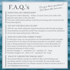 Frequently asked questions (FAQs) about sea glass, sizing, and shipping.