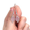 Lavender Sea Glass and Rose Quartz Lunar Drop Earrings on model for color reference. 