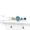 Aqua and Cobalt Sea Glass and Aquamarine Three Tier Necklace on ruler for size reference. 