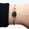 Green Spot Ripple Ultra Rare Sea Glass Bracelet on model for color reference