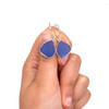 Cornflower Bright Sea Glass Single Bezel Earring on model for color reference. 