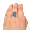 Aqua Oval and Aquamarine Sea Glass Split Band Ring - Size 9 on model for color reference. 