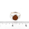 Amber Teardrop Sea Glass Little Leaf Ring - Size 9 on ruler for size reference. 