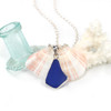 Cobalt Blue Diamond Drop Sea Glass Bezel Necklace