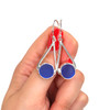 Cobalt Circle Sea Glass Lunar Drop Earrings on model for color reference. 

