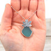 Insta Sale Aqua Sea Glass Maple Leaf Necklace - MM on model for color reference. 