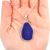 Cobalt Bold Oval Sea Glass Single Bezel Necklace on model for color reference.