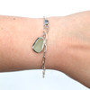 Seafoam Sea Glass Bezel Wrap Inlet Bracelet on wrist for color reference