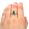 Green Tropical Triangle Sea Glass and Emerald 5 Stone Ring - Size 9 on model for color reference.