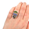 Tropical Cornflower Sea Glass and Abalone Ultra-Mod 3 Tier Ring on hand for color reference