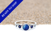 Cobalt Splash Ultra Rare Sea Glass and Gemstone Sterling Silver Moon Phase Ring