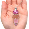 Pink Sea Glass and Ruby Etched Bail Necklace on model for color reference.