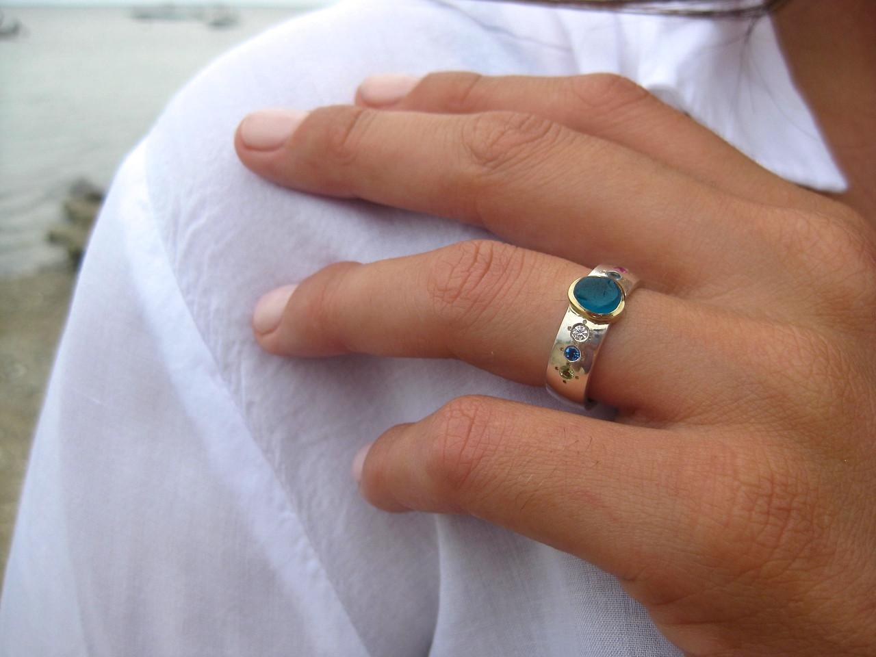 Amoria- Sea Glass Mothers Ring
