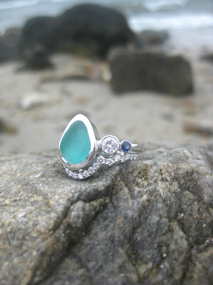 Custom Sea Glass Engagement Rings