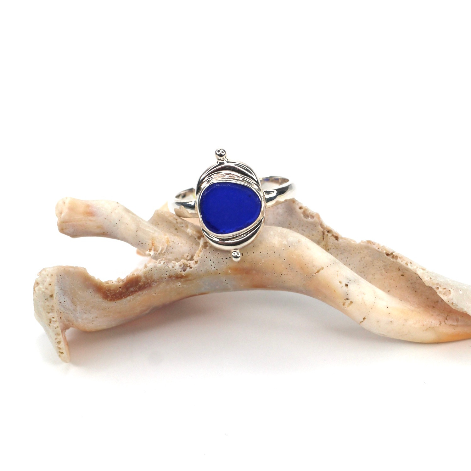 Cobalt Sea Glass Luna Ring Size - Main Image