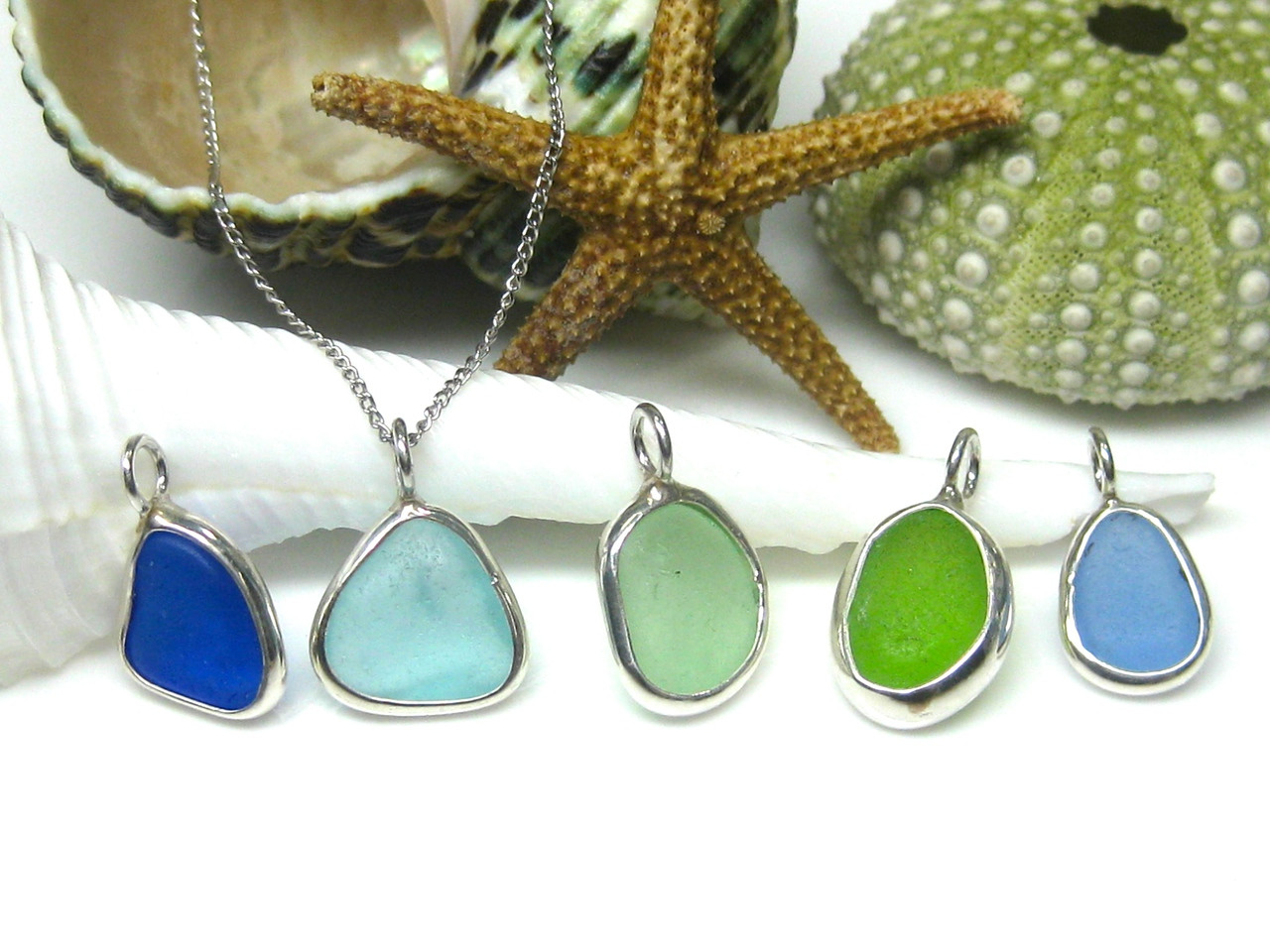Sea Glass and Sterling Silver Bezel Wrap Charms