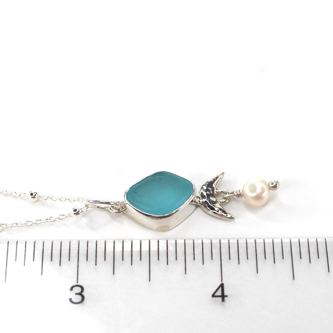 Aqua Turquoise Sea Glass Arch and Pearl Necklace