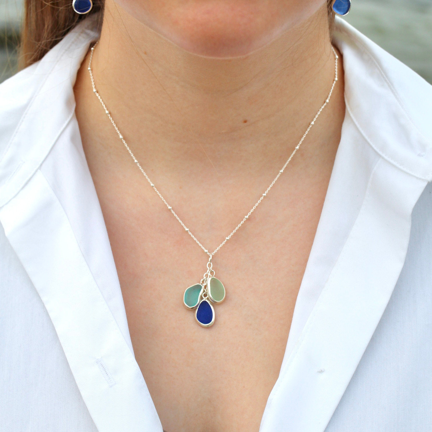アクセサリー seya. CLAY GLASS DROP NECKLACE Cascade Sea Glass Bezel Wrap Drop Necklace