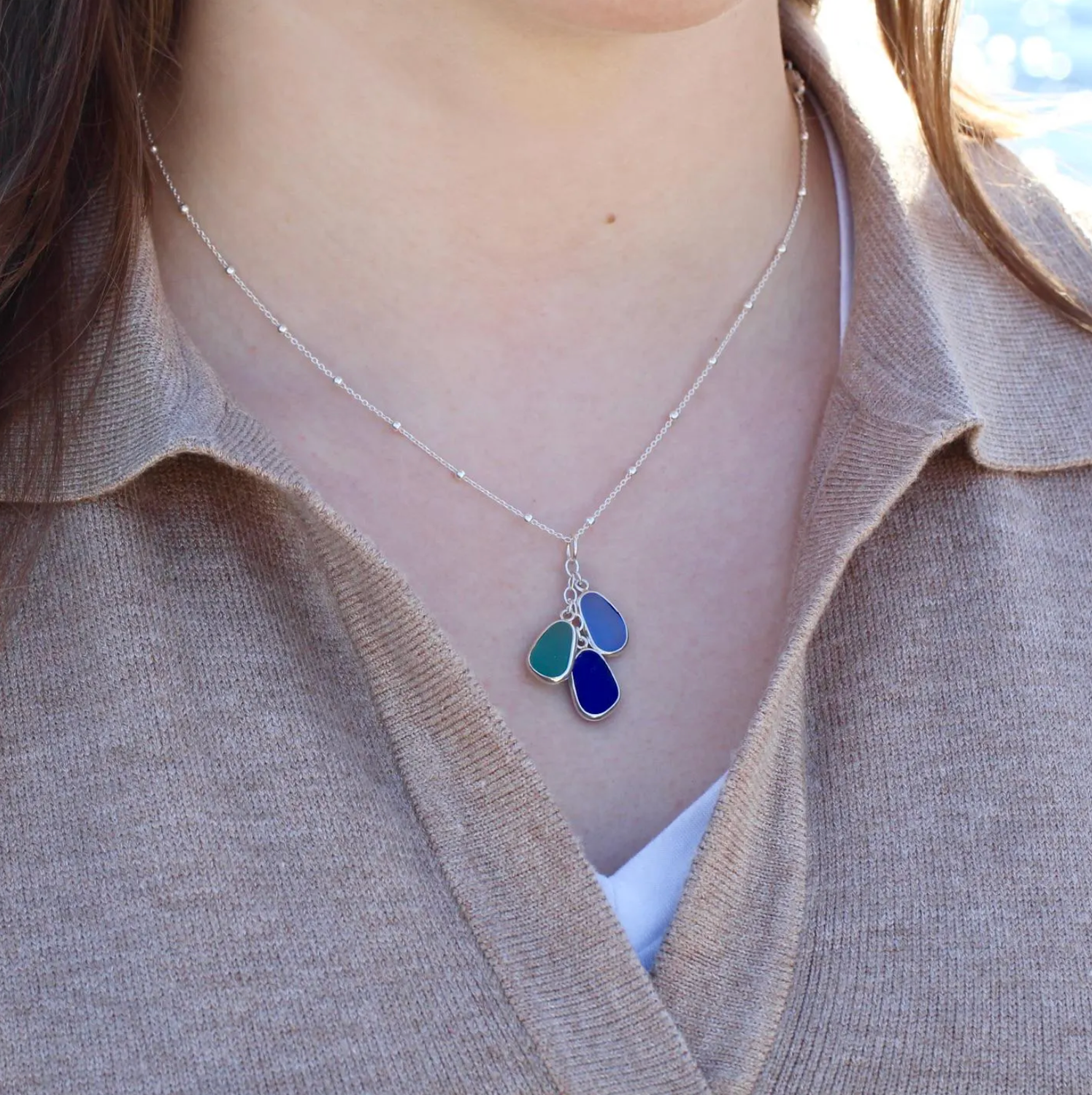 Cascade Sea Glass Bezel Wrap Drop Necklace