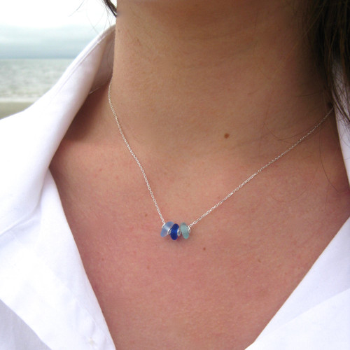 3 Stone Simple Sea Glass Necklace