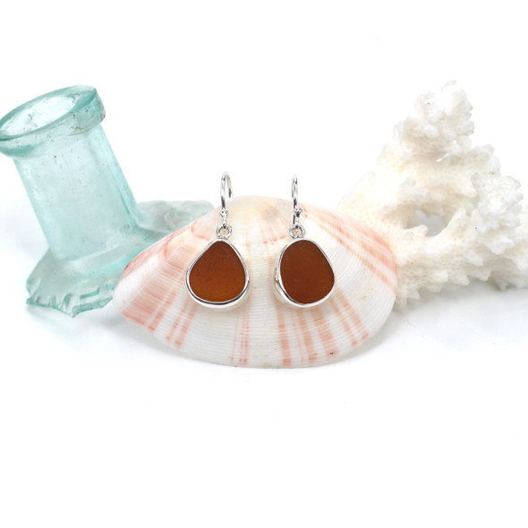 Honey Amber Sea Glass Single Bezel Earrings