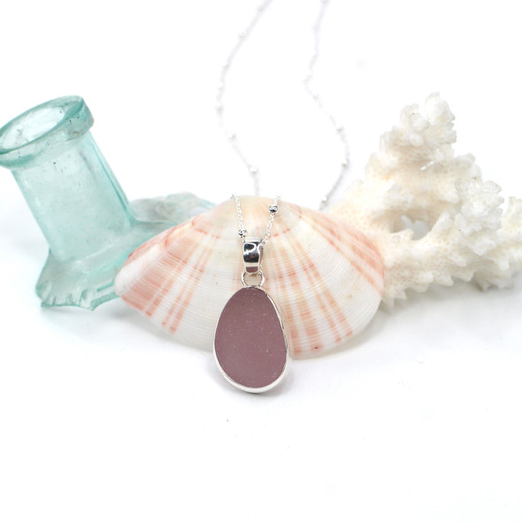 Lavender Ice Sea Glass Single Bezel Necklace