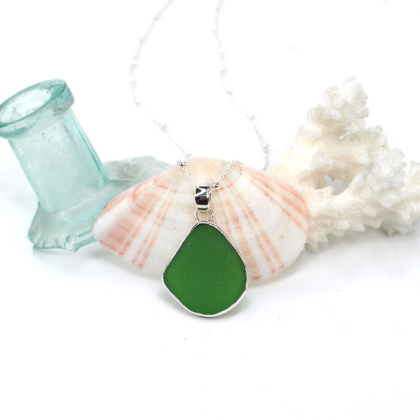 Green Sea Glass Single Bezel Necklace