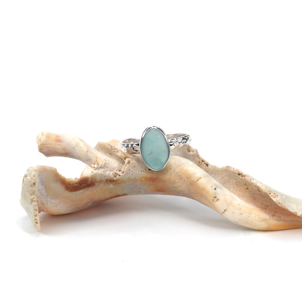 Aqua Ice Sea Glass Stack Ring - Size 8