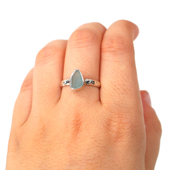 Aqua Sea Glass Stack Ring - Size 8 on model for color reference.