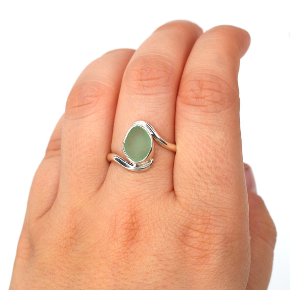 Seafoam Sea Glass Serenity Ring - Size 9 on model for color reference.