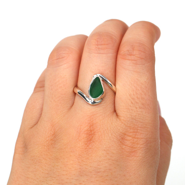 Green Sea Glass Serenity Ring - Size 9 on model for color reference.
