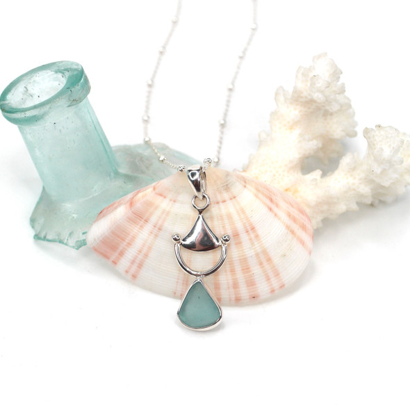 Aqua Sea Glass Bit Necklace